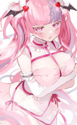 Rule 34 | 1girl, absurdly long hair, breasts, harness, highres, hinamori (18ar0), ironmouse, ironmouse (demon form), large breasts, long hair, multicolored hair, pink hair, pointy ears, solo, streaked hair, tsundere, twintails, very long hair, virtual youtuber, vshojo