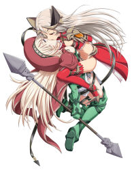 Rule 34 | 2girls, aldra (queen&#039;s blade), aldra (queen's blade), alleyne (queen&#039;s blade), alleyne (queen's blade), arm behind back, bdsm, belt, beret, blonde hair, bondage, boots, bound, breasts, cape, cleavage, elbow gloves, elf, eyepatch, fighting master alleyne, full body, gloves, green footwear, hat, highres, hobby japan, kiss, long hair, medium breasts, multiple girls, navel, pointy ears, queen&#039;s blade, queen aldra, red hat, revealing clothes, shirosame, silver hair, simple background, thigh boots, thighhighs, very long hair, waist cape, white background, yuri