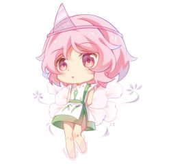 Rule 34 | 1other, androgynous, bare shoulders, barefoot, bow, chibi, closed eyes, japanese clothes, jian xing zao, len&#039;en, open mouth, painting (medium), pink hair, shion (len&#039;en), short hair, solo, traditional media, triangular headpiece, wings