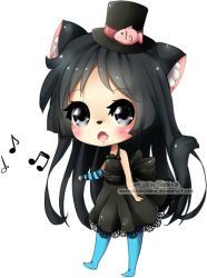 Rule 34 | 1girl, akiyama mio, alternate hairstyle, black eyes, black hair, blush, chibi, don&#039;t say &quot;lazy&quot;, dress, elbow gloves, fingerless gloves, gloves, hat, hime cut, k-on!, long hair, looking at viewer, musical note, open mouth, pantyhose, ribbon, skirt, solo, thighhighs, transparent background, very long hair
