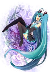 Rule 34 | 1girl, :d, ahoge, aqua eyes, aqua hair, bad id, bad pixiv id, boots, detached sleeves, female focus, full body, gradient background, haru (oomr005), hatsune miku, highres, long hair, necktie, open mouth, skirt, smile, solo, thigh boots, thighhighs, twintails, very long hair, vocaloid, zettai ryouiki