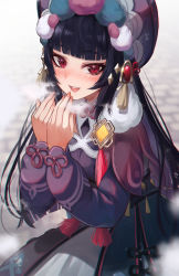 Rule 34 | 1girl, black hair, blunt bangs, genshin impact, has bad revision, has downscaled revision, hat, highres, md5 mismatch, red eyes, resolution mismatch, smile, solo, source smaller, tagme, torriet, vision (genshin impact), yun jin (genshin impact)