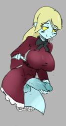 Rule 34 | 1futa, blue skin, breasts, clothes lift, colored skin, dress, dress lift, futanari, ghost, highres, large breasts, lifting own clothes, luigi&#039;s mansion, mario (series), melody pianissima, nintendo, no pupils, smile, solo, testicles, twonuki, yellow eyes