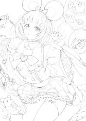 Rule 34 | 1girl, absurdres, animal, animal ears, balloon, bow, chinese zodiac, collared shirt, commentary request, frills, granblue fantasy, greyscale, hair ornament, hairclip, happy new year, highres, joehongtee, long sleeves, looking at viewer, midriff, monochrome, mouse (animal), mouse ears, navel, new year, shirt, short hair, sketch, skirt, solo, vikala (granblue fantasy), white shirt, wide sleeves, year of the rat