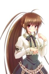 Rule 34 | 1girl, bad id, bad pixiv id, brown hair, dress, highres, little busters!, long hair, natsume rin, ponytail, red eyes, seiren miraa, solo, sumire miria