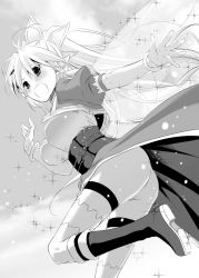 Rule 34 | 10s, 1girl, :d, ass, blush, boots, bracelet, breasts, elf, fairy wings, greyscale, jewelry, large breasts, leafa, monochrome, nakajima yuka, open mouth, pointy ears, puffy sleeves, smile, solo, sparkle, sword art online, thighhighs, wings