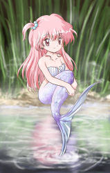 Rule 34 | 1990s (style), akazukin chacha, marin (marine-sky-earth), mermaid, monster girl, pink hair, retro artstyle, sitting, tagme