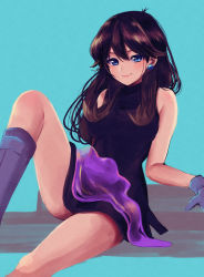 Rule 34 | 1girl, absurdres, blue eyes, breasts, brown hair, closed mouth, creatures (company), ditto, earrings, game freak, gen 1 pokemon, gloves, green (pokemon), highres, jewelry, long hair, looking at viewer, mokorei, nintendo, pokemon, pokemon (creature), pokemon adventures, sleeveless, smile