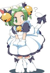 Rule 34 | 1girl, animal ears, animal hands, animal hat, apron, bell, bow, cat ears, cat hat, cat tail, cocia (kosianko), dejiko, di gi charat, dress, gloves, green eyes, green hair, hair bell, hair ornament, hat, jingle bell, maid apron, neck bell, open mouth, paw gloves, paw shoes, short hair, short sleeves, tail, tail bow, tail ornament