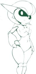 Rule 34 | 1girl, :&gt;, absurdres, arm at side, bob cut, breasts, cleft of venus, closed mouth, completely nude, creatures (company), female focus, fir3born, game freak, gardevoir, gen 3 pokemon, hand on own hip, happy, highres, humanoid robot, joints, legs, lineart, mechanization, monochrome, navel, nintendo, nipples, nude, pokemon, pokemon (creature), pussy, robot, robot joints, short hair, simple background, sketch, small breasts, smile, solo, stomach, thick thighs, thighs, transparent, uncensored, white background, wide hips