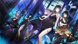 Rule 34 | 5girls, :q, absurdres, alcohol, alternate costume, anti-rain (girls&#039; frontline), artist request, bare shoulders, black dress, black eyes, black gloves, black hair, black legwear, blue eyes, blurry, blurry background, bottle, breasts, brown eyes, brown hair, bug, butterfly, champagne flute, criss-cross halter, cup, depth of field, detached collar, dress, drinking glass, dutch angle, eyepatch, girls&#039; frontline, glint, gloves, green hair, gun, halterneck, heterochromia, high heels, highres, insect, large breasts, long hair, low-tied long hair, m16a1 (blazer of the trail) (girls&#039; frontline), m16a1 (girls&#039; frontline), m4 sopmod ii (devourer of the feast) (girls&#039; frontline), m4 sopmod ii (girls&#039; frontline), m4a1 (girls&#039; frontline), m4a1 (suspender of time) (girls&#039; frontline), medium breasts, multicolored hair, multiple girls, night, official alternate costume, official art, pantyhose, parted lips, pink hair, pink legwear, ponytail, ro635 (enforcer of the law) (girls&#039; frontline), ro635 (girls&#039; frontline), side slit, sidelocks, small breasts, source request, st ar-15 (girls&#039; frontline), st ar-15 (prisoner of the dream) (girls&#039; frontline), strapless, strapless dress, streaked hair, thighlet, tongue, tongue out, weapon, wine, wine bottle, wine glass