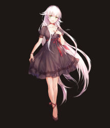 Rule 34 | 1girl, :d, absurdres, altina orion, black background, black dress, black hairband, blush, breasts, brown footwear, collarbone, commentary request, dress, eiyuu densetsu, falcom, full body, green eyes, hair between eyes, hairband, hand on own chest, hand up, head tilt, highres, long hair, open mouth, puffy short sleeves, puffy sleeves, sen no kiseki, sen no kiseki iv, shoes, short sleeves, signature, simple background, small breasts, smile, solo, standing, swd3e2, very long hair, white hair
