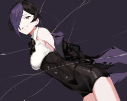 Rule 34 | 1girl, bare shoulders, black bow, black bowtie, black hair, bow, bowtie, buttons, grin, ishura, kureta (nikogori), multicolored hair, nihilo the vortical stampede, official art, purple hair, smile, solo, two-tone hair, yellow eyes
