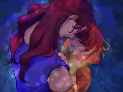 Rule 34 | 1boy, 1girl, bandaged arm, bandages, bishoujo senshi sailor moon, blush, brown hair, closed eyes, closed mouth, commentary request, crying, dying, earrings, green eyes, hair ornament, hand up, head down, jewelry, long hair, looking at another, nato (imutan723), nephrite (sailor moon), oosaka naru, open mouth, orange hair, orange shirt, purple shirt, shirt, short hair, smile, tears, teeth, tongue, torn clothes, torn shirt, upper body, upper teeth only