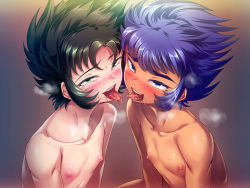 Rule 34 | 2boys, begging, drooling, gradient background, male focus, multiple boys, open mouth, tongue, tongue out, yaoi