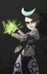 Rule 34 | 1girl, armor, artist request, bikini armor, black background, bodypaint, crescent, crescent hair ornament, dc comics, detached sleeves, enchantress (dc), hair ornament, highres, jewelry, june moon, loincloth, looking at viewer, magic, midriff, simple background, solo, source request, suicide squad
