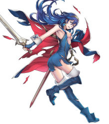 Rule 34 | 1girl, armpits, blue hair, breasts, falchion (fire emblem), fire emblem, fire emblem heroes, full body, highres, long hair, lucina (fire emblem), nintendo, nipples, nude filter, scabbard, sheath, solo, thighhighs, third-party edit, tiara, torn clothes