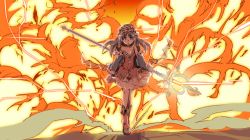 Rule 34 | 1girl, atelier (series), atelier totori, bare shoulders, explosion, female focus, grey hair, hat, long hair, magic, orange background, see-through, solo, staff, standing, strap slip, totooria helmold, yasunao (yasunao-z)