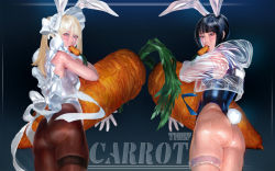 Rule 34 | akcho, animal ears, apron, ass, carrot, copyright request, fake animal ears, highres, mouth hold, pantyhose, playboy bunny, rabbit ears, rabbit girl, simple background, thighs
