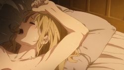 Rule 34 | 1boy, 1girl, animated, armpits, bed, blonde hair, closed eyes, completely nude, couple, grin, hetero, husband and wife, implied sex, lying, mature female, moaning, muscular, muscular male, mushoku tensei, nude, paul greyrat, ponytail, short hair, smile, sound, sweat, tagme, video, zenith greyrat