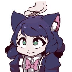 Rule 34 | 1girl, :&gt;, animal ear fluff, animal ears, animated, animated gif, baconpal, bell, blue hair, bow, bowtie, cat ears, curly hair, cyan (show by rock!!), dress, green eyes, headpat, lolita fashion, lowres, maid, show by rock!!, white background