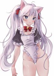 Rule 34 | + +, 1girl, :&lt;, animal ears, anyuu, bell, black choker, blue eyes, blush, bow, breasts, choker, cleavage, commentary, frilled leotard, frills, groin, hair ribbon, highres, indie virtual youtuber, jingle bell, leotard, long hair, looking away, parted lips, puffy short sleeves, puffy sleeves, red bow, red ribbon, ribbon, short sleeves, silver hair, simple background, small breasts, solo, standing, triangle mouth, twintails, v-shaped eyebrows, vei (vtuber), vei (vtuber) (3rd costume), very long hair, virtual youtuber, white background, white leotard