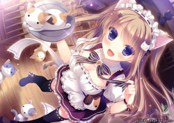 Rule 34 | 10s, 1girl, 2013, animal ears, bell, cat, cat ears, cat tail, dated, dress, female focus, game cg, jingle bell, looking at viewer, nyan cafe macchiato, tail, uniform, waitress, yukie (peach candy)