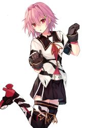Rule 34 | 1girl, absurdres, belt, belt buckle, black gloves, buckle, gloves, hair between eyes, highres, kantai collection, natsuyuki, open mouth, pink hair, red eyes, short hair, short sleeves, simple background, solo, tama (kancolle), tama kai ni (kancolle), white background