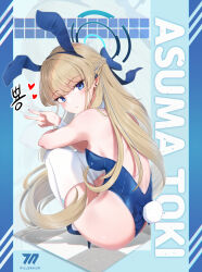 Rule 34 | 1girl, absurdres, animal ears, ass, blonde hair, blue archive, blue eyes, blue hair, blue leotard, braid, breasts, character name, chiu538, fake animal ears, fake tail, heart, highres, korean text, leotard, long hair, looking at viewer, medium breasts, multicolored hair, official alternate costume, parted lips, rabbit ears, rabbit tail, solo, strapless, strapless leotard, streaked hair, tail, thighhighs, toki (blue archive), toki (bunny) (blue archive), v, white thighhighs, wrist cuffs