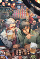 Rule 34 | 1girl, 6+boys, absurdres, akagi: yami ni oritatta tensai, alcohol, ashtray, beer, black hair, buzz cut, character request, chopsticks, cigarette butt, eating, faceless, faceless male, food, formal, fukumoto mahjong, gin to kin, grey hair, hair slicked back, highres, hirayama yukio, indoors, itou kaiji, kaiji, lantern, lemon s01, multiple boys, ponytail, restaurant, rope, short hair, soy sauce, suit, sunglasses, turtle, very short hair, white suit, yakitori