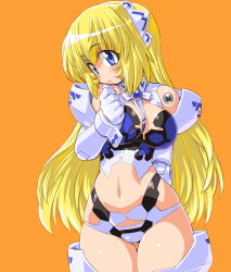 Rule 34 | 10s, 1girl, altrene, bad id, bad pixiv id, blonde hair, blue eyes, breasts, busou shinki, cleavage, dd (ijigendd), doll joints, joints, long hair, navel, solo, thighhighs, very long hair