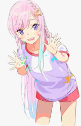 Rule 34 | airani iofifteen, bloomers, braid, hair ornament, hololive, hololive indonesia, long hair, painted, pako (pakosun), pink hair, purple eyes, red bloomers, simple background, smile, solo, sports festival, very long hair, virtual youtuber, white background