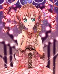 Rule 34 | 07hiiragi14, 1girl, aqua eyes, aqua hairclip, artist name, artist request, bare shoulders, blush, bow, brown gloves, checkered clothes, checkered skirt, collared dress, dress, drill hair, earrings, female focus, flower, gloves, hair ornament, highres, jewelry, kurosawa ruby, looking at viewer, love live!, love live! school idol festival, love live! sunshine!!, night, night sky, parted lips, pink bow, pink shirt, pink skirt, polka dot, red hair, ribbon, rose, scepter, shirt, short hair, skirt, sky, solo, star (symbol), star hair ornament, striped clothes, striped gloves, tiara, valentine