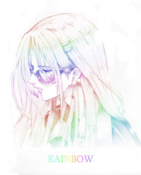 Rule 34 | 1girl, absurdres, earrings, english text, graphite (medium), highres, jewelry, long hair, mixed media, original, portrait, rainbow gradient, solo, sunglasses, traditional media, velzhe