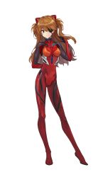 Rule 34 | 1girl, arm behind back, artist request, blue eyes, bodysuit, breasts, collar, covered navel, evangelion: 3.0 you can (not) redo, eyepatch, final gear, full body, hair between eyes, hair ornament, hairpods, half updo, highres, interface headset, knees, legs apart, long hair, long sleeves, looking to the side, mandarin collar, medium breasts, multicolored bodysuit, multicolored clothes, neon genesis evangelion, number print, official art, one eye covered, orange hair, parted lips, pilot suit, plugsuit, rebuild of evangelion, red bodysuit, red collar, science fiction, simple background, skin tight, skinny, smile, solo, souryuu asuka langley, standing, tachi-e, third-party source, transparent background, twintails, two-tone sleeves