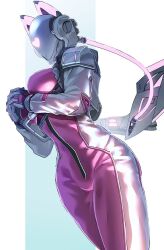 1girl animal_ears bodysuit breasts cowboy_shot hakidashi_11 large_breasts phantasy_star pink_bodysuit robot_girl simple_background solo white_background