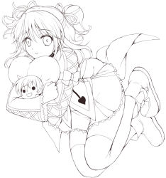 Rule 34 | 1girl, akina tsukako, asbel lhant, cheria barnes, doll, greyscale, hair ribbon, hugging doll, hugging object, lineart, monochrome, ribbon, simple background, skirt, solo, stuffed toy, tales of (series), tales of graces, thighhighs, twintails, zettai ryouiki