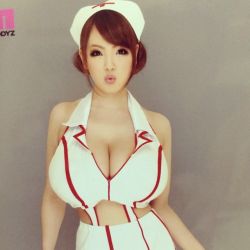 Rule 34 | 1girl, asian, breasts, brown hair, huge breasts, japanese (nationality), nurse, photo (medium), solo, tanaka hitomi