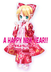 Rule 34 | 00s, 2009, blonde hair, child, fang, green eyes, japanese clothes, kiira, kimono, kotoyoro, new year, original, short hair, solo