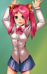 Rule 34 | arms up, blue eyes, blush, bow (bhp), long hair, original, pink hair, skirt, solo, twintails