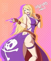 Rule 34 | 1girl, absurdres, ass, backless dress, backless outfit, belt, blonde hair, blue eyes, breasts, butt crack, cleavage, cleavage cutout, clothing cutout, covered erect nipples, dress, earrings, fatal fury, garou: mark of the wolves, gloves, gluteal fold, hazard sys, highres, jenet behrn, jewelry, large breasts, long hair, sideboob, smile, snk, solo, the king of fighters, the king of fighters xv, thigh strap