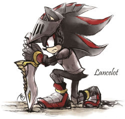 Rule 34 | 1boy, armor, bad deviantart id, bad id, furry, furry male, kneeling, male focus, on one knee, profile, red eyes, sega, shadow the hedgehog, signature, sir lancelot (shadow), solo, sonic (series), sonic and the black knight, sonic the hedgehog, sword, weapon, yu da-young