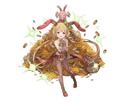 Rule 34 | 10s, 1girl, :d, animal ears, belt, blonde hair, blush, brown eyes, rabbit, rabbit ears, coin, dice, dice hair ornament, fake animal ears, full body, futaba anzu, gold bar, granblue fantasy, hair ornament, hair ribbon, idolmaster, idolmaster cinderella girls, long hair, low twintails, minaba hideo, money, official art, open mouth, pantyhose, playboy bunny, ribbon, smile, solo, transparent background, twintails