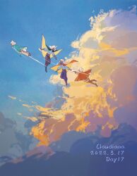 Rule 34 | 4others, above clouds, androgynous, claudiaaaacant1, cloud, flying, highres, multiple others, short hair, sky, sky: children of the light, white hair