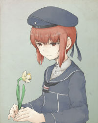 Rule 34 | 10s, 1girl, bad id, bad pixiv id, brown eyes, brown hair, daffodil, dress, flower, hat, kantai collection, nemubusoku, sailor dress, short hair, smile, solo, upper body, z3 max schultz (kancolle)