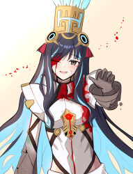 Rule 34 | 1girl, black hair, blood, blood on clothes, blood on face, blue hair, colored inner hair, fate/grand order, fate (series), grey eyes, headdress, highres, jewelry, long hair, looking at viewer, multicolored hair, one eye closed, smile, solo, tearing up, tears, tenochtitlan (fate), tenochtitlan (third ascension) (fate), uriuriyukitti
