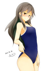 Rule 34 | 10s, 1girl, 2016, arashio (kancolle), brown eyes, brown hair, competition school swimsuit, competition swimsuit, dated, hand on own hip, kantai collection, kitaminami, long hair, one-piece swimsuit, school swimsuit, smile, solo, swimsuit