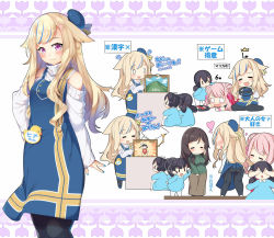 Rule 34 | 5girls, :d, ?, apron, ass, beret, black pants, blonde hair, blue apron, blue dress, blue hair, blue hat, blue nails, blush, braid, breasts, brown skirt, chibi, chinese clothes, closed eyes, closed mouth, clothing cutout, covering another&#039;s eyes, double bun, dress, dudou, faceless, faceless female, fingernails, green sweater, hair bun, hair flaps, hat, headpat, heart, highres, himehina channel, kindergarten uniform, kintarou, kokka han, long hair, lying, mini hat, multicolored hair, multiple girls, nail polish, name tag, nose blush, o o, on stomach, open mouth, original, pants, pantyhose, pink hair, purple eyes, red hair, shoulder cutout, side bun, single side bun, skirt, sleeves past wrists, small breasts, smile, streaked hair, suzuki hina, sweater, tanaka hime, tears, tilted headwear, translation request, very long hair, virtual youtuber, wavy mouth, white legwear, white sweater