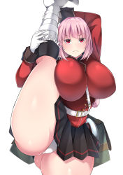 Rule 34 | 1girl, absurdres, bare legs, belt, between breasts, black skirt, breasts, commentary request, curvy, fate/grand order, fate (series), florence nightingale (fate), gloves, highres, holding leg, huge breasts, leg lift, leg up, long hair, looking at viewer, meme, miniskirt, muyoshito, panties, pink hair, red eyes, serious, shiny clothes, shiny skin, shirt, simple background, skirt, solo, spread legs, standing, standing on one leg, taut clothes, taut shirt, thick thighs, thighs, underwear, white background, white footwear, white gloves, white panties, yoshito (muyoshito207)
