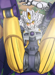 Rule 34 | 1girl, artist request, ass, boat, breasts, decepticon, embarrassed, large breasts, mecha, open mouth, robot, rocket launcher, smile, solo, source request, thunderblast, transformers, watercraft, weapon, yellow eyes